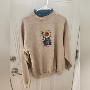 Top Stitch Double Collar 90s 80s Sunflower Cottagecore Grandma Sweatshirt